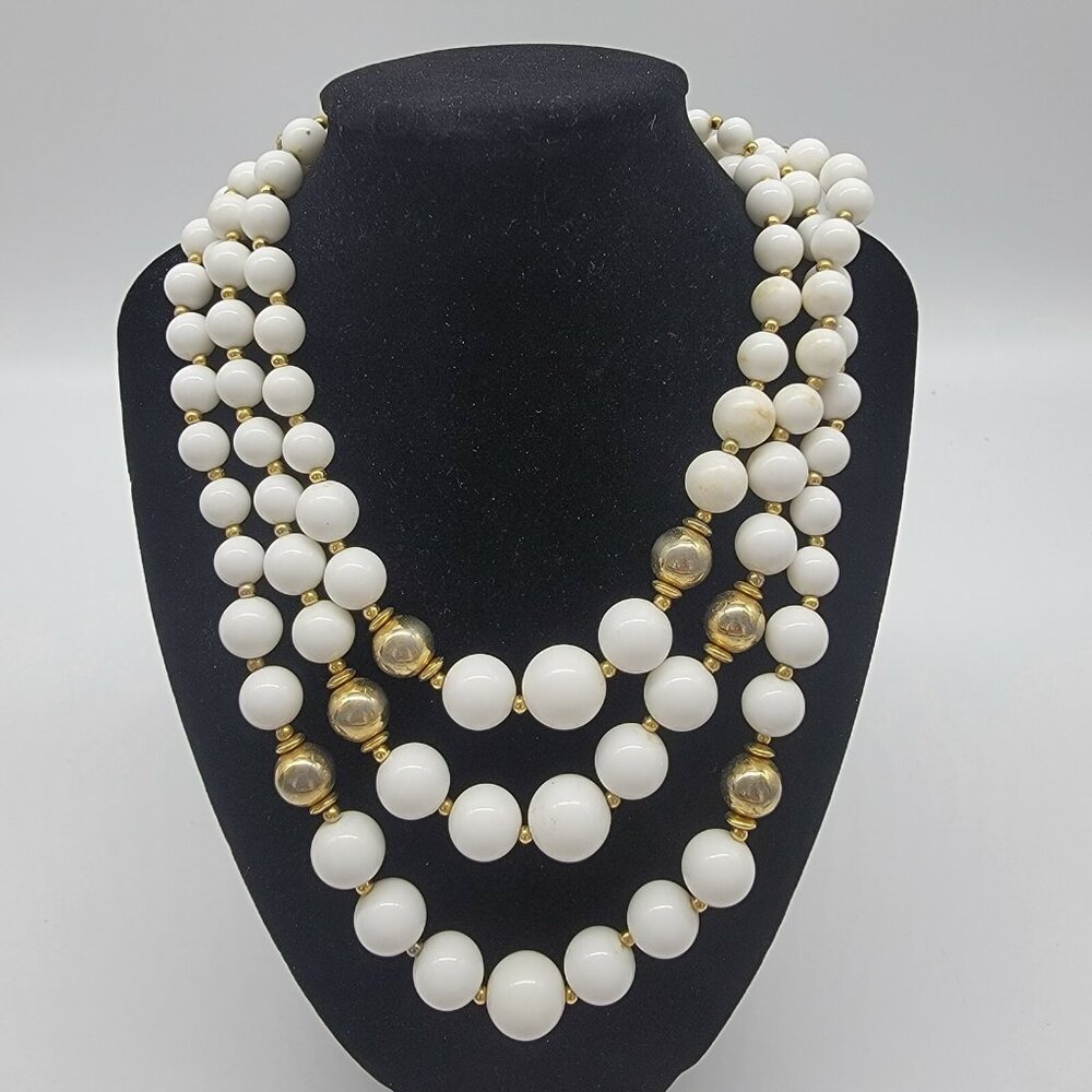 Vintage 16" Faux Pearl Triple Strand Necklace